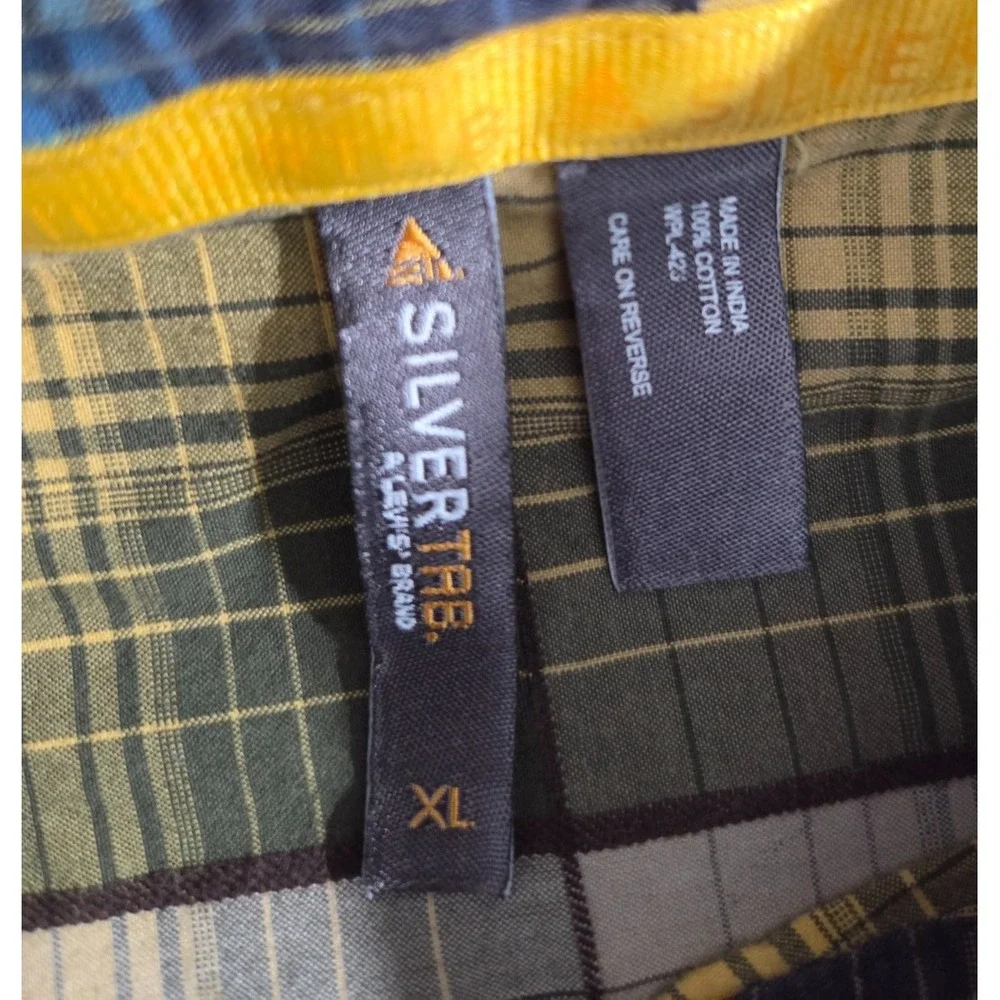 Vintage Levis Silver Tab Shirt Mens Extra Large Yellow Green Plaid Army Dress
